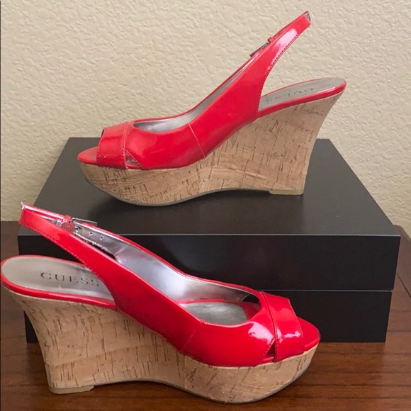 Guess - Red Patent Leather Cork Wedge - Picture 5 of 9